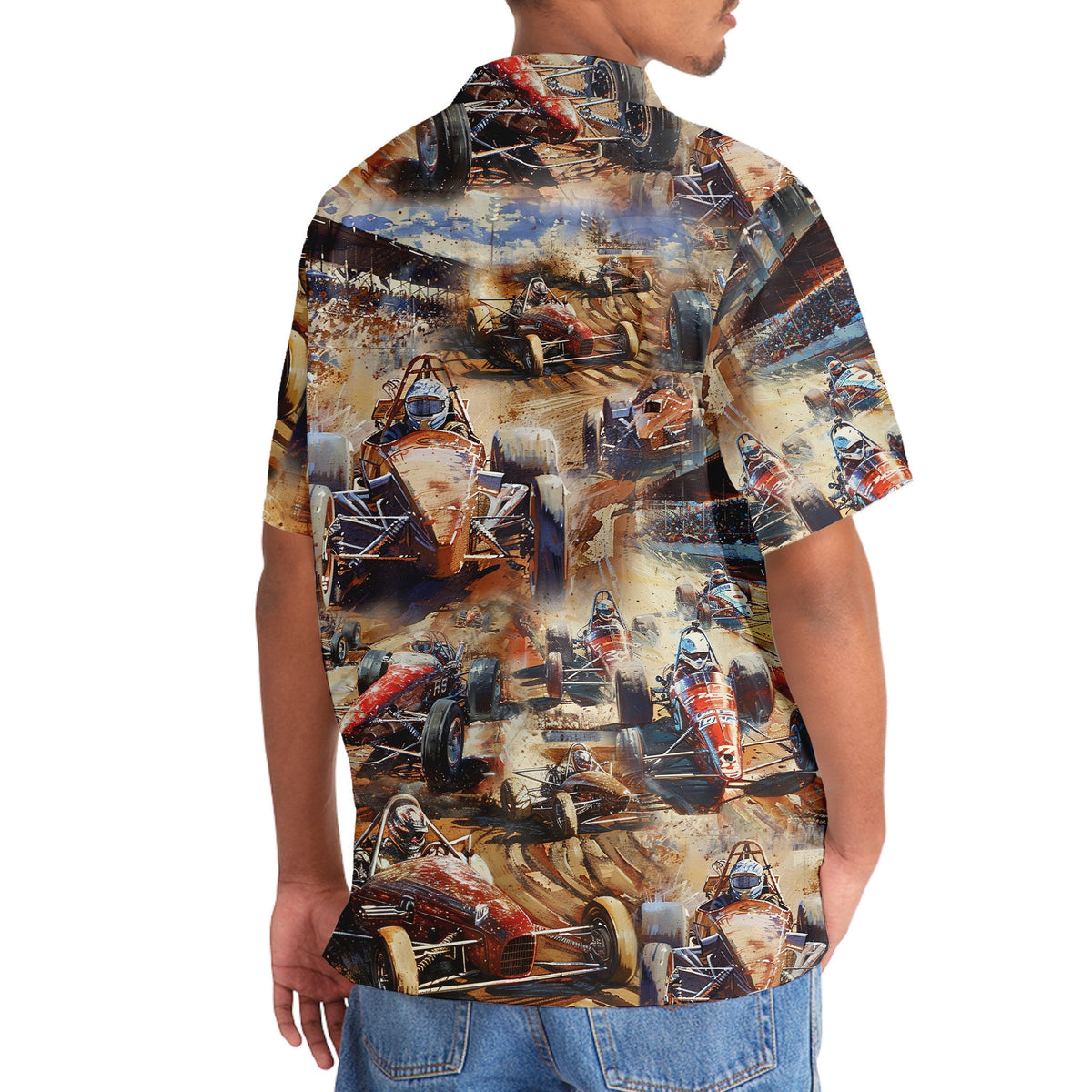 Vintage Car Dirt Track Racing Sprint Hawaiian Shirt Design Detail For Beach Days And Holiday Travel
