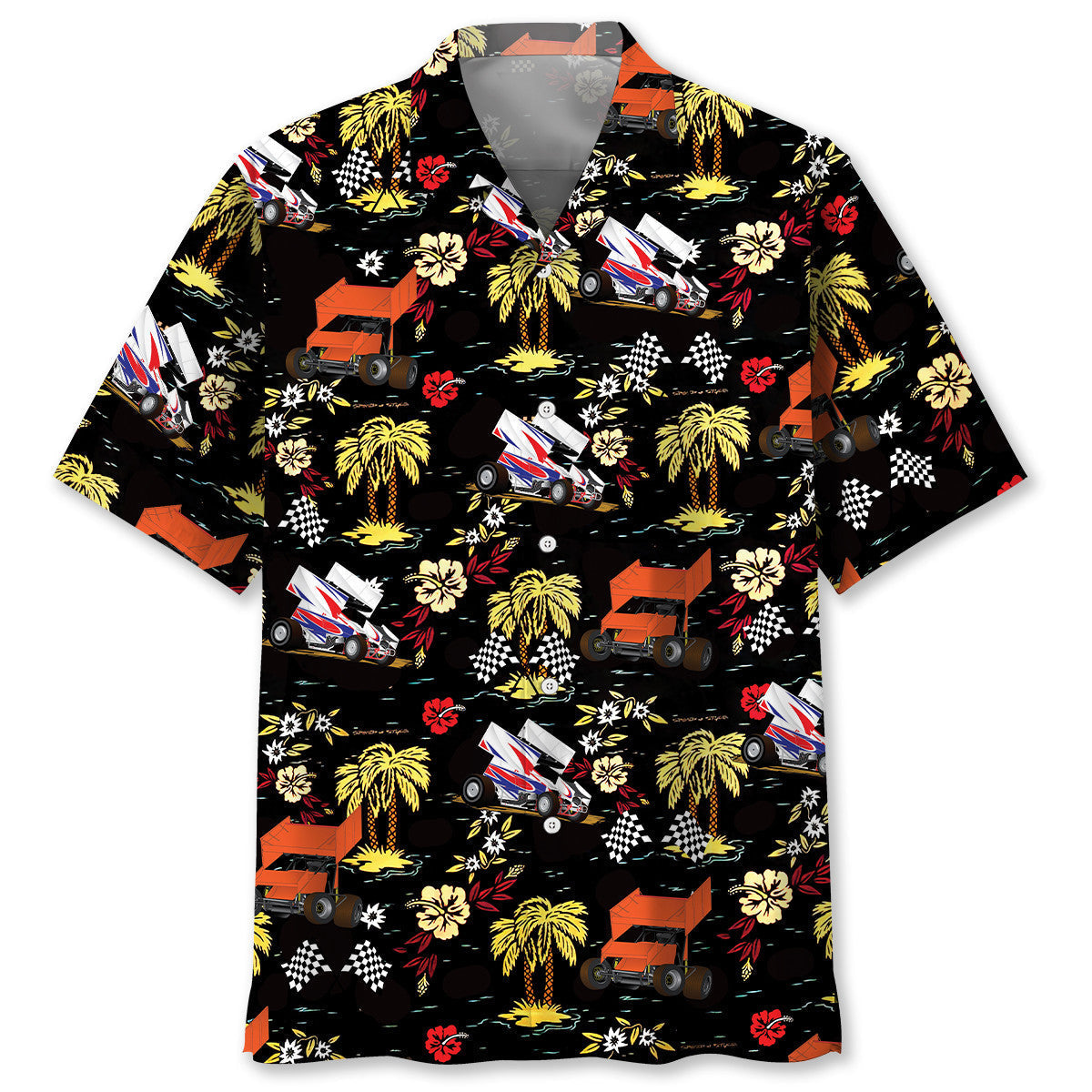 Black Car Dirt Track Racing Sprint Hawaiian Shirt Artwork View For Weekend Travel And Beach Style