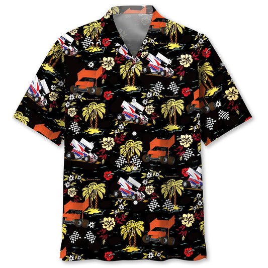 Black Car Dirt Track Racing Sprint Hawaiian Shirt Artwork View For Weekend Travel And Beach Style