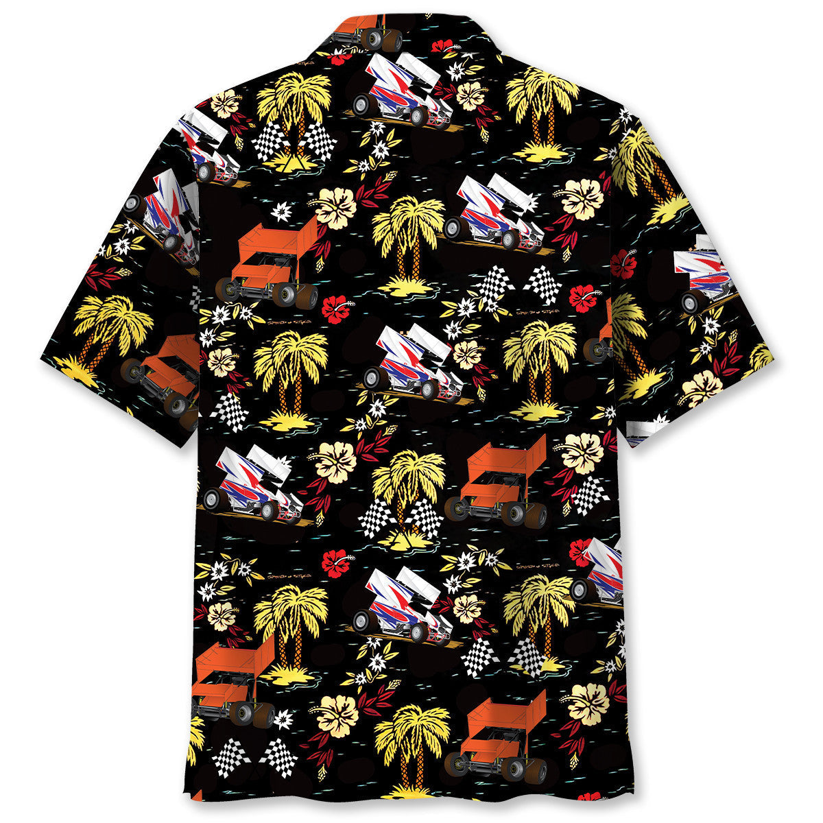 Black Car Dirt Track Racing Sprint Hawaiian Shirt For Resort Getaways And Comfortable Summer Activities