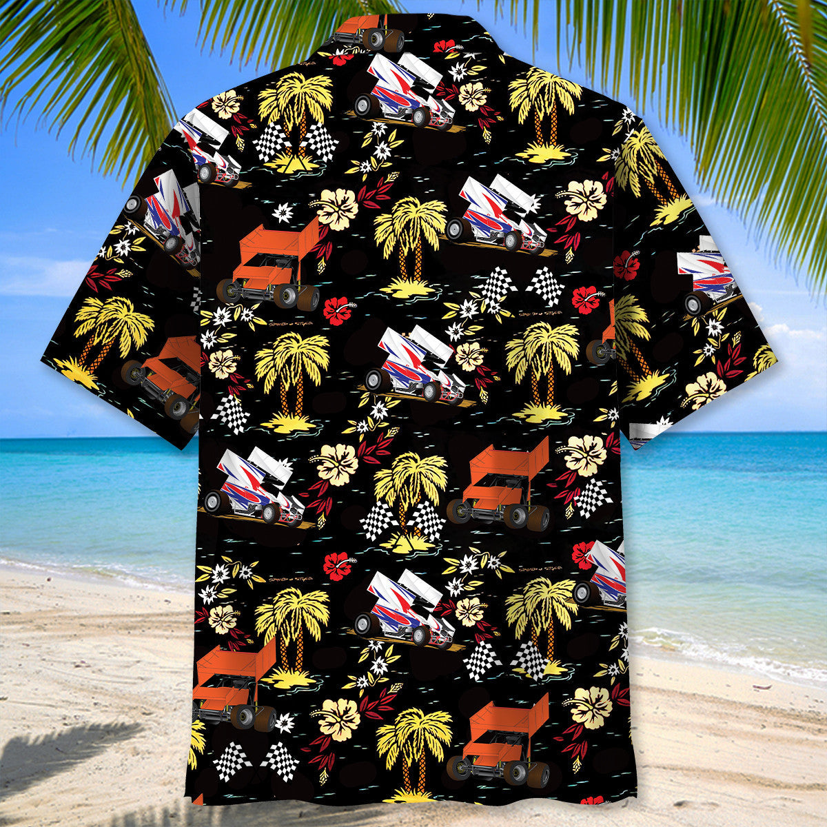 Black Car Dirt Track Racing Sprint Hawaiian Shirt For Summer Vacation And Beach Travel