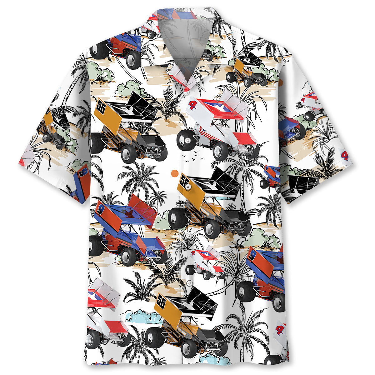 Tropical Retro Car Sprint Racing Hawaiian Shirt Design View For Resort Travel And Thoughtful Gifting