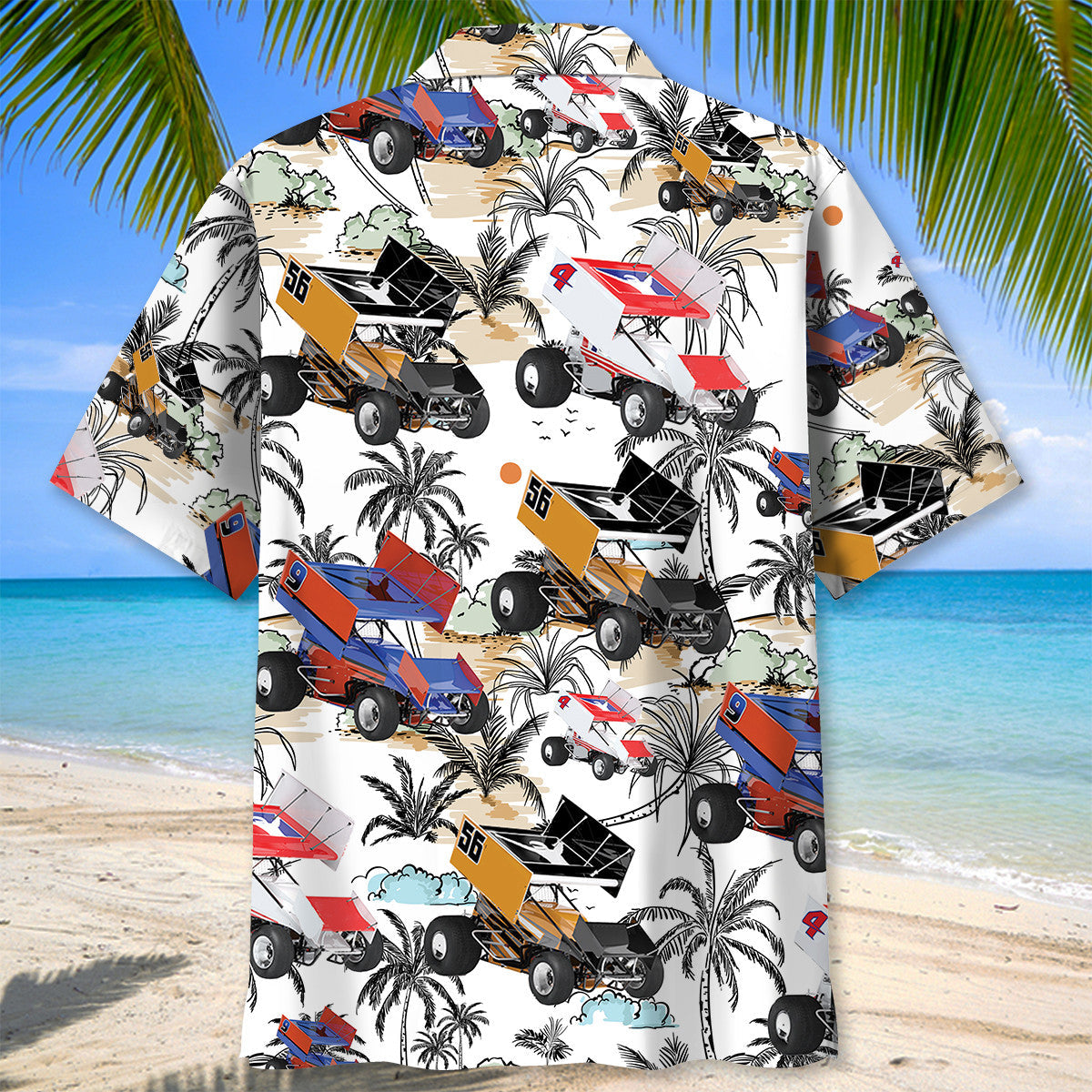 Tropical Retro Car Sprint Racing Hawaiian Shirt Artwork View For Weekend Travel And Beach Style
