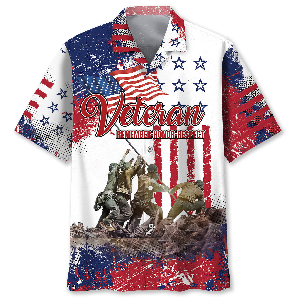 Memorial Honor Veteran Tribute Hawaiian Shirt Pattern Detail For Summer Holidays And Outdoor Fun