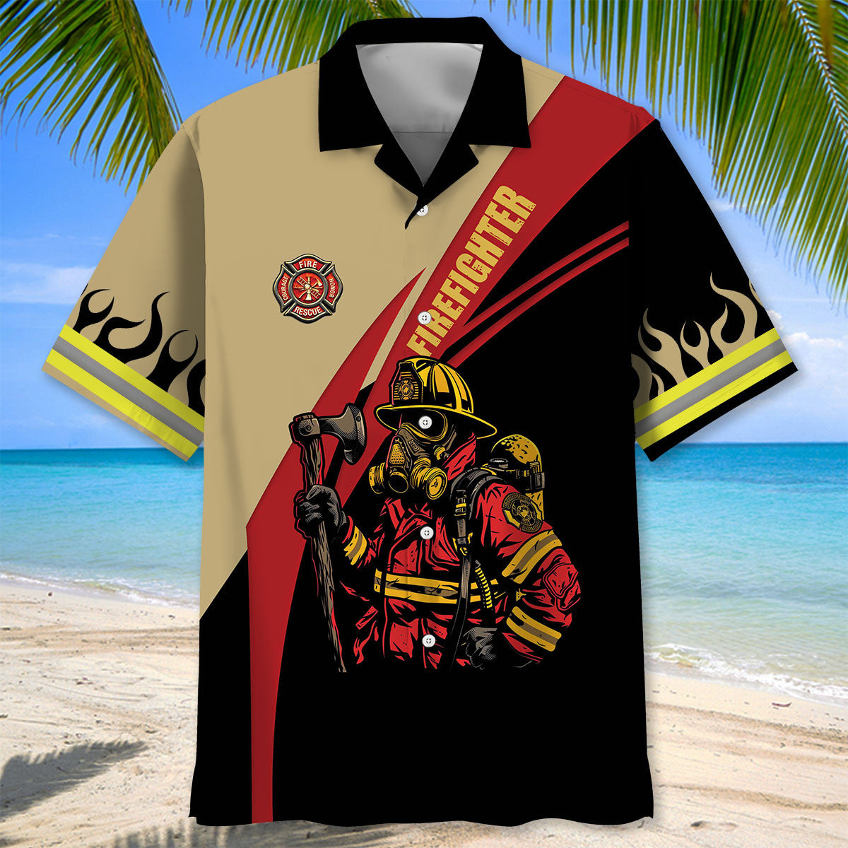 Firefighter Awesome Tribute Hawaiian Shirt Pattern Detail For Vacation Travel And Daily Wear