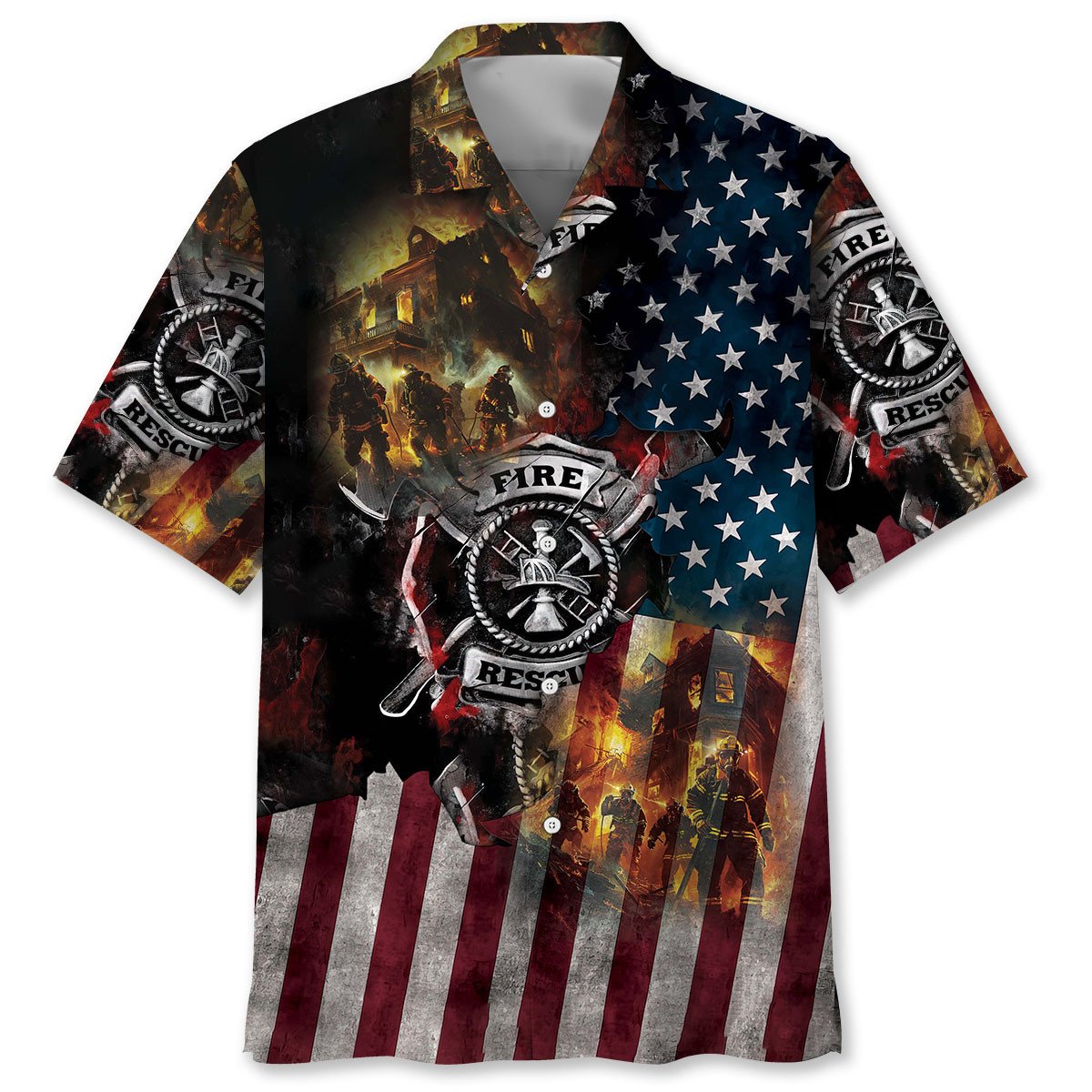 Firefighter Proud Tribute Hawaiian Shirt Pattern Detail For Summer Holidays And Outdoor Fun