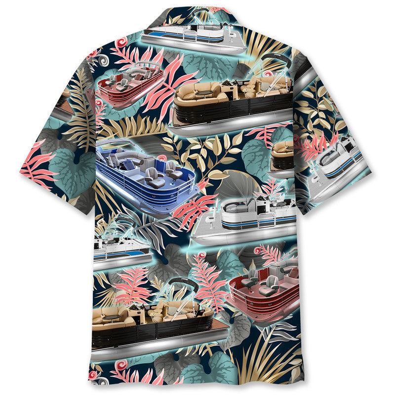 Tropical Boat Pontoon Coastal Hawaiian Shirt Design Detail For Beach Days And Holiday Travel