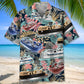 Tropical Boat Pontoon Coastal Hawaiian Shirt For Summer Events And Casual Outdoor Wear