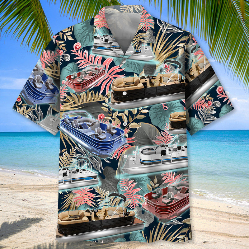 Tropical Boat Pontoon Coastal Hawaiian Shirt For Summer Events And Casual Outdoor Wear