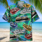 Vintage Retro Boat Pontoon Coastal Hawaiian Shirt For Summer Vacation And Beach Travel