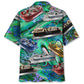Vintage Retro Boat Pontoon Coastal Hawaiian Shirt Pattern View For Relaxed Warm Weather Outfits