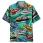 Vintage Retro Boat Pontoon Coastal Hawaiian Shirt For Resort Getaways And Comfortable Summer Activities
