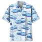 Blue Boat Pontoon Coastal Hawaiian Shirt For Resort Getaways And Comfortable Summer Activities