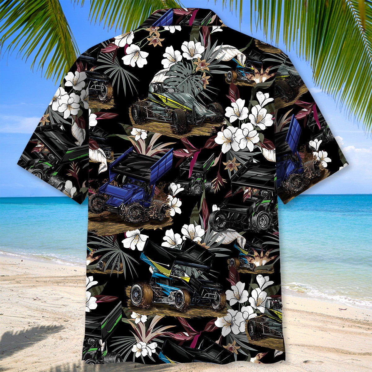 Black Car Sprint Racing Hawaiian Shirt For Summer Vacation And Beach Travel