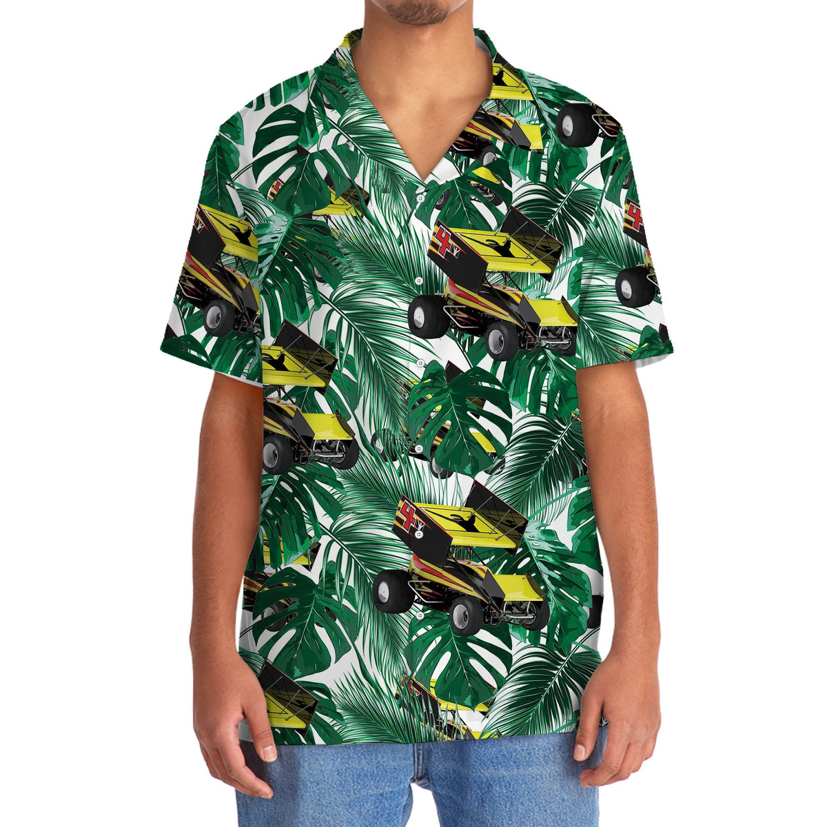 Green Tropical Car Sprint Racing Hawaiian Shirt For Warm Weather Adventures And Everyday Comfort