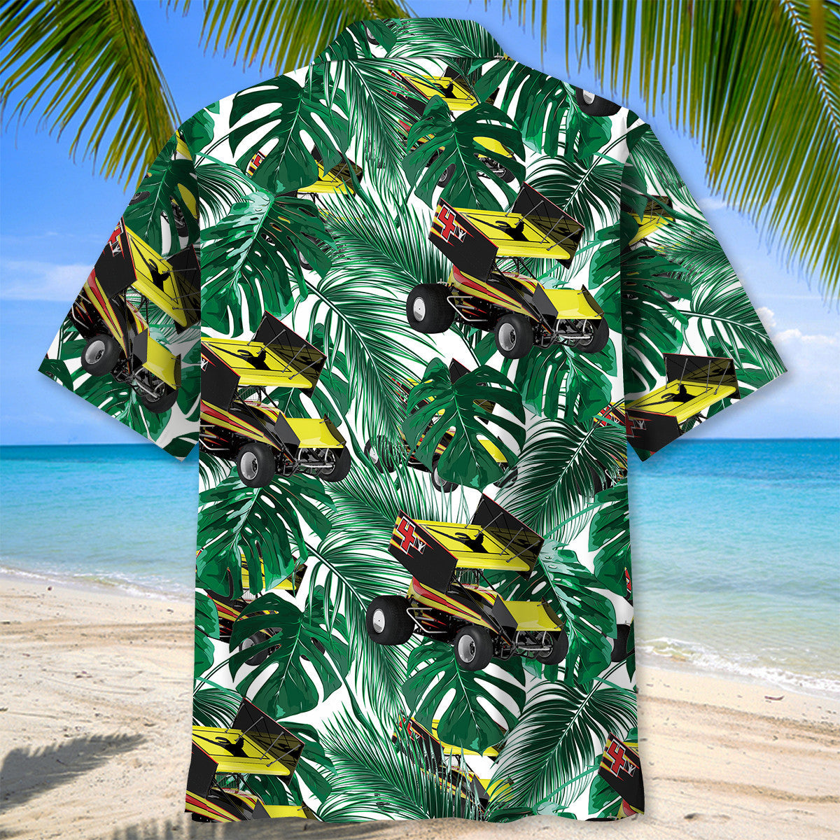 Green Tropical Car Sprint Racing Hawaiian Shirt For Beach Parties And Weekend Getaways