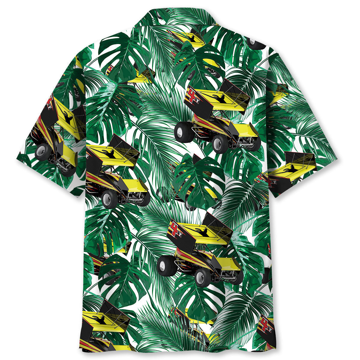 Green Tropical Car Sprint Racing Hawaiian Shirt Design View For Casual Summer Styling