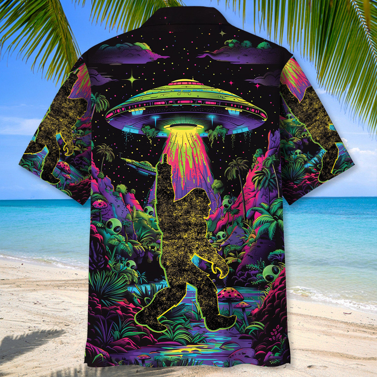 Alien Forest Creature Night Hawaiian Shirt Pattern Detail For Summer Holidays And Outdoor Fun