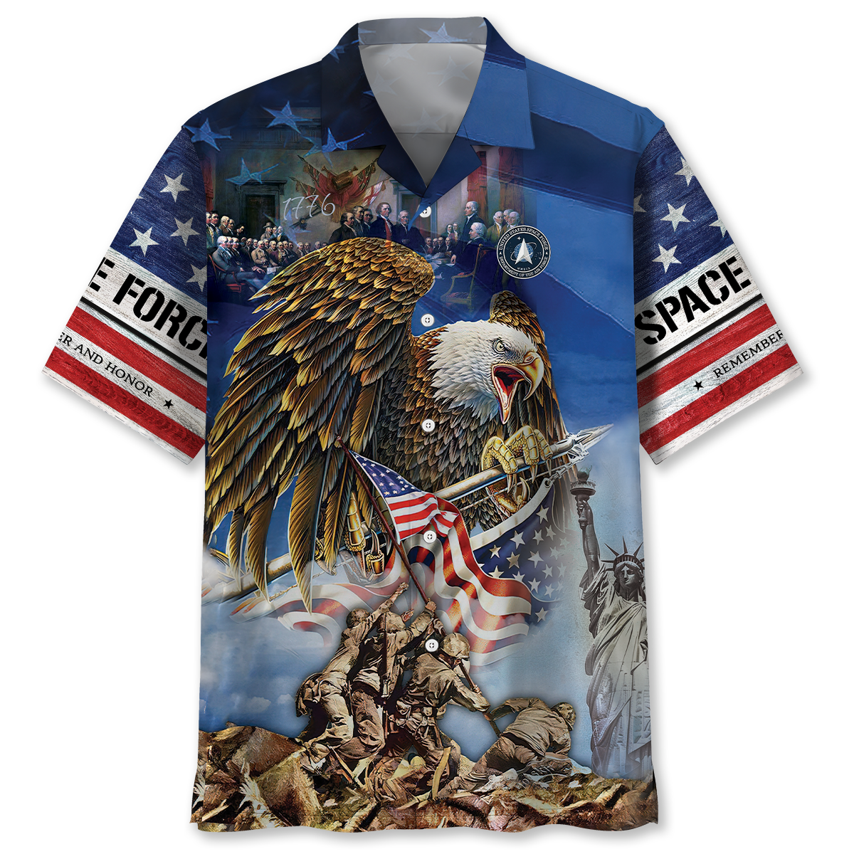 American Pride Us Veterans Tribute Hawaiian Shirt Artwork Detail For Resort Trips And Outdoor Activities