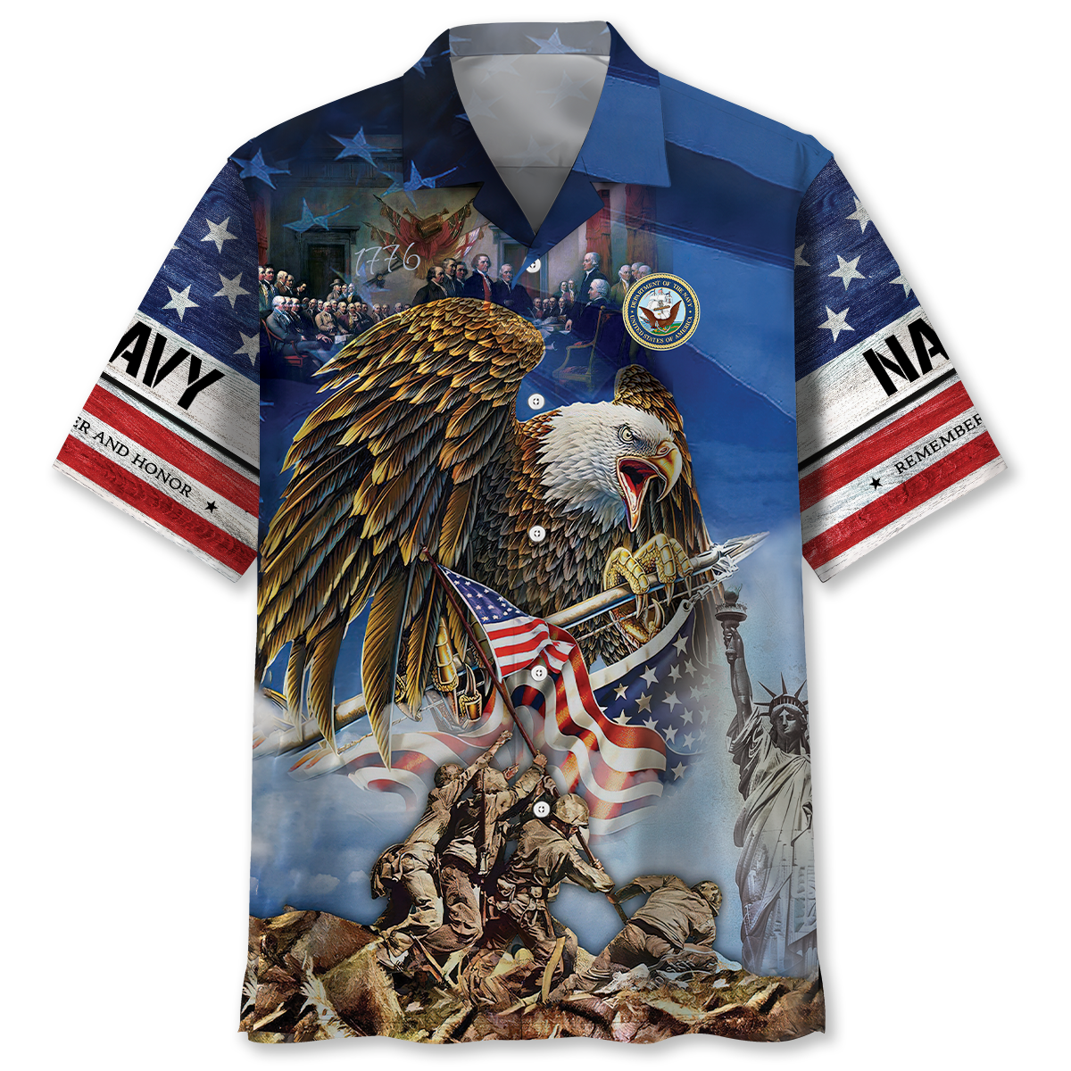 American Pride Us Veterans Tribute Hawaiian Shirt Design View For Casual Summer Styling