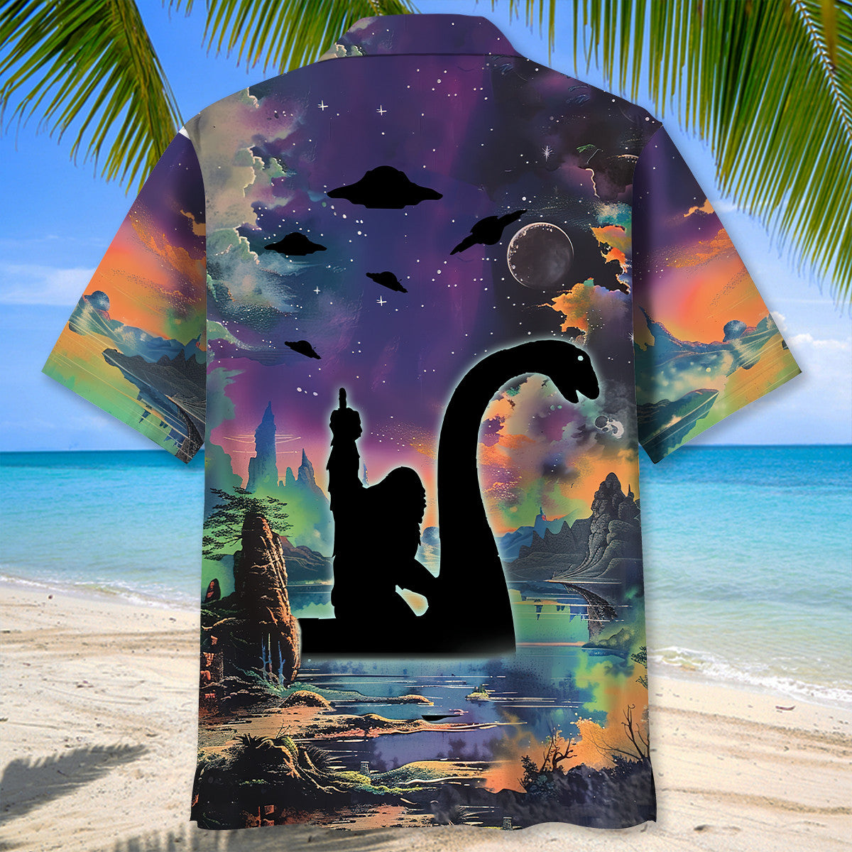 Forest Creature Nessie Night Adventure Hawaiian Shirt Pattern View For Relaxed Warm Weather Outfits