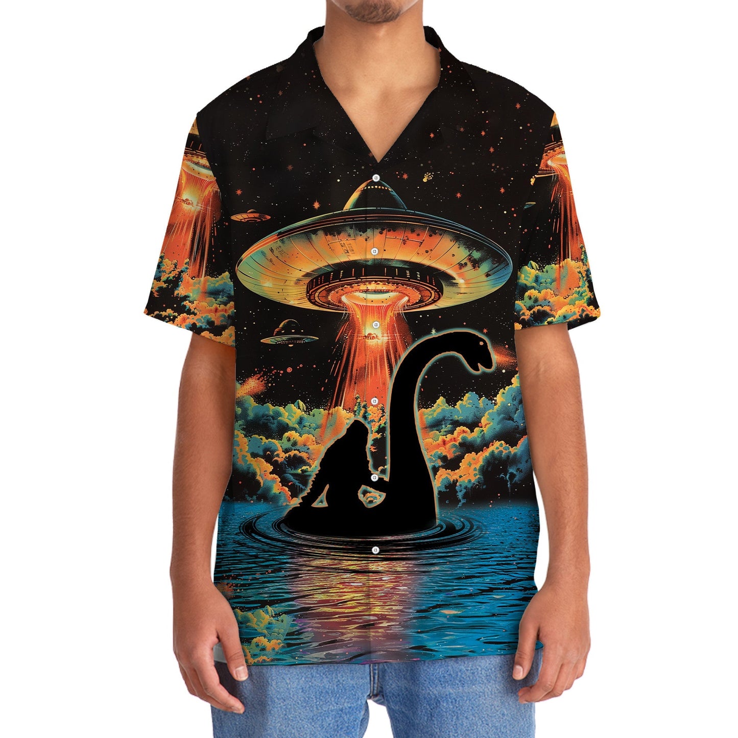 Forest Creature Nessie Ufo Adventure Hawaiian Shirt For Warm Weather Adventures And Everyday Comfort