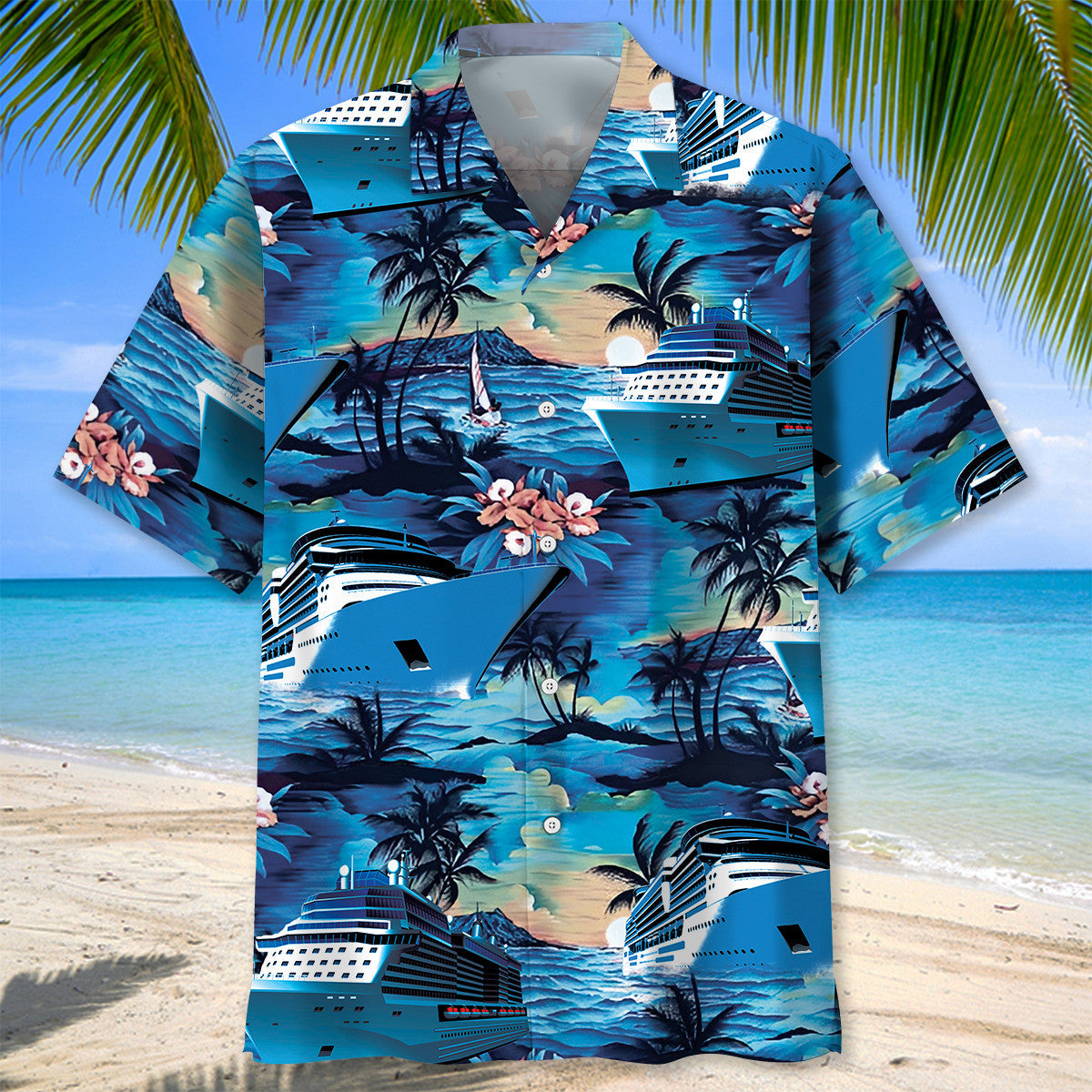 Blue Tropical Cruise Hawaiian Shirt Design View For Resort Travel And Thoughtful Gifting