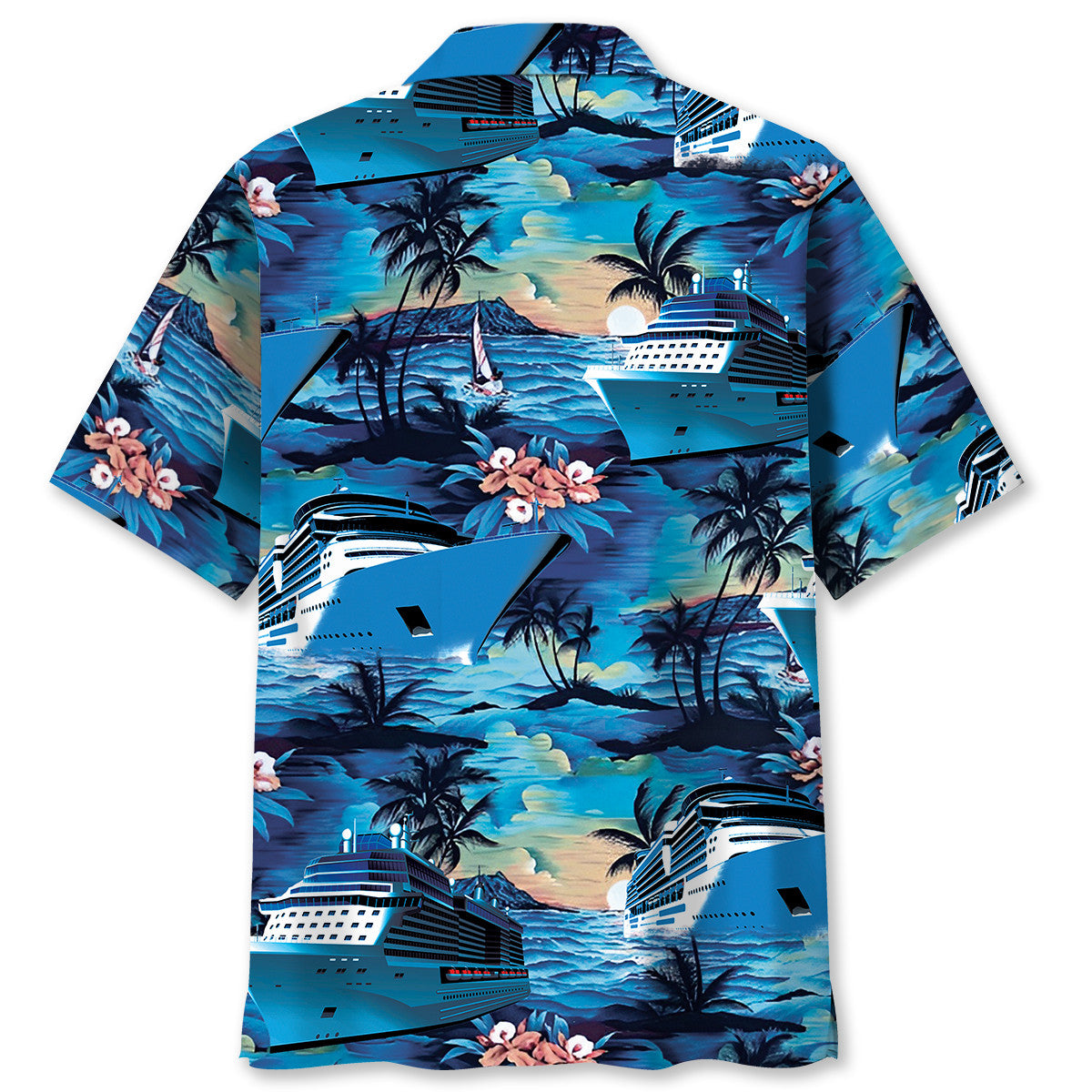 Blue Tropical Cruise Hawaiian Shirt Pattern Detail For Summer Holidays And Outdoor Fun