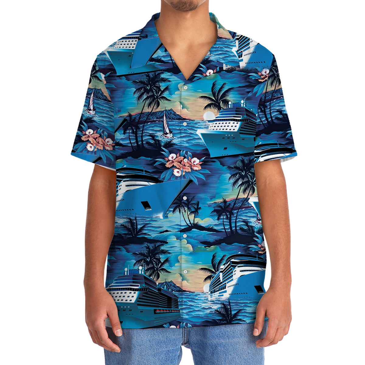 Blue Tropical Cruise Hawaiian Shirt Artwork View For Weekend Travel And Beach Style