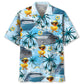 Blue Tropical Duck Cruise Hawaiian Shirt Design Detail For Sunny Adventures And Casual Wear