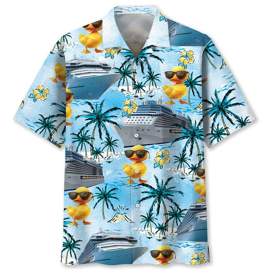 Blue Tropical Duck Cruise Hawaiian Shirt Design Detail For Sunny Adventures And Casual Wear