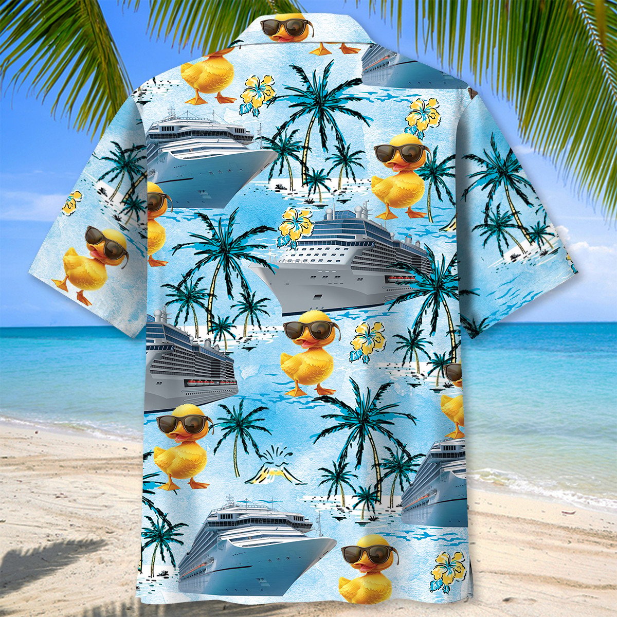 Blue Tropical Duck Cruise Hawaiian Shirt Pattern View For Relaxed Warm Weather Outfits