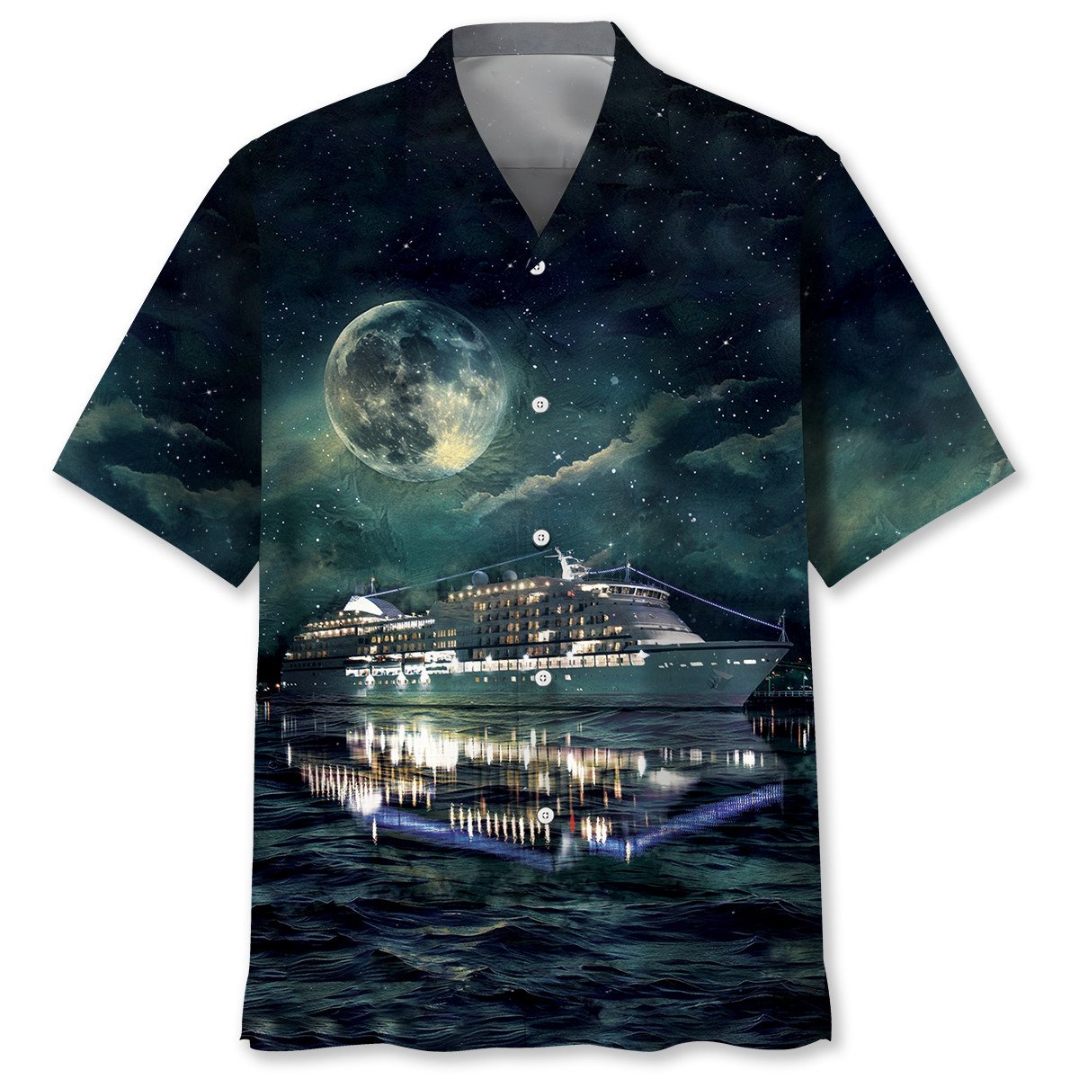 Tropical Cruise Moonlight Hawaiian Shirt Design Detail For Beach Days And Holiday Travel