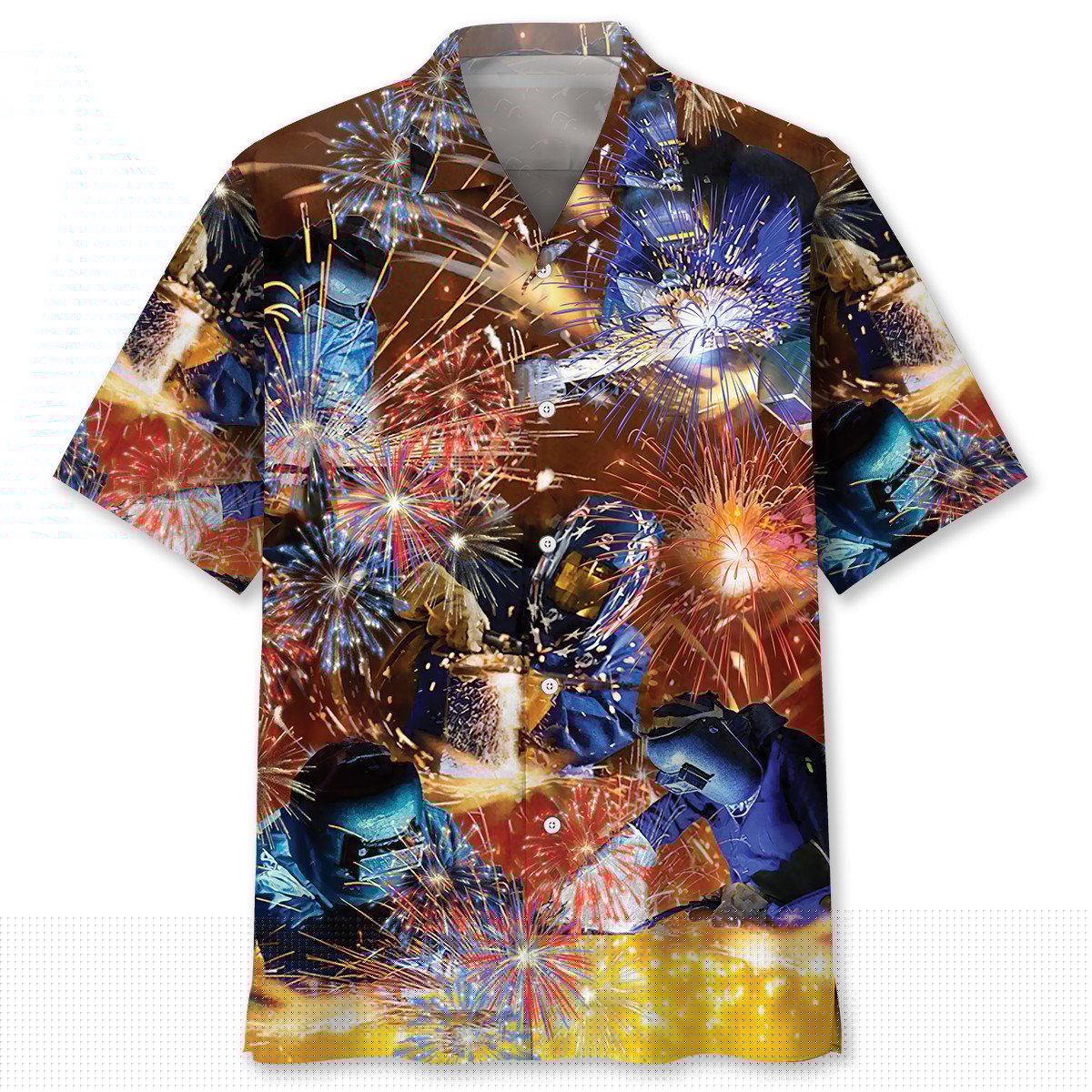 Patriotic Rustic Welder Hawaiian Shirt Pattern View For Lightweight Everyday Style