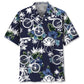 Blue Cycling Nature Adventure Hawaiian Shirt Artwork Detail For Tropical Trips And Casual Outings