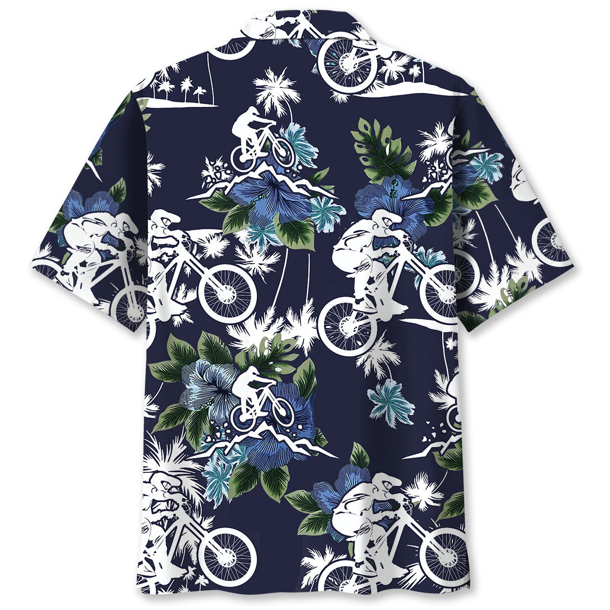 Blue Bicycle Mountain Nature Adventure Hawaiian Shirt Pattern View For Lightweight Everyday Style