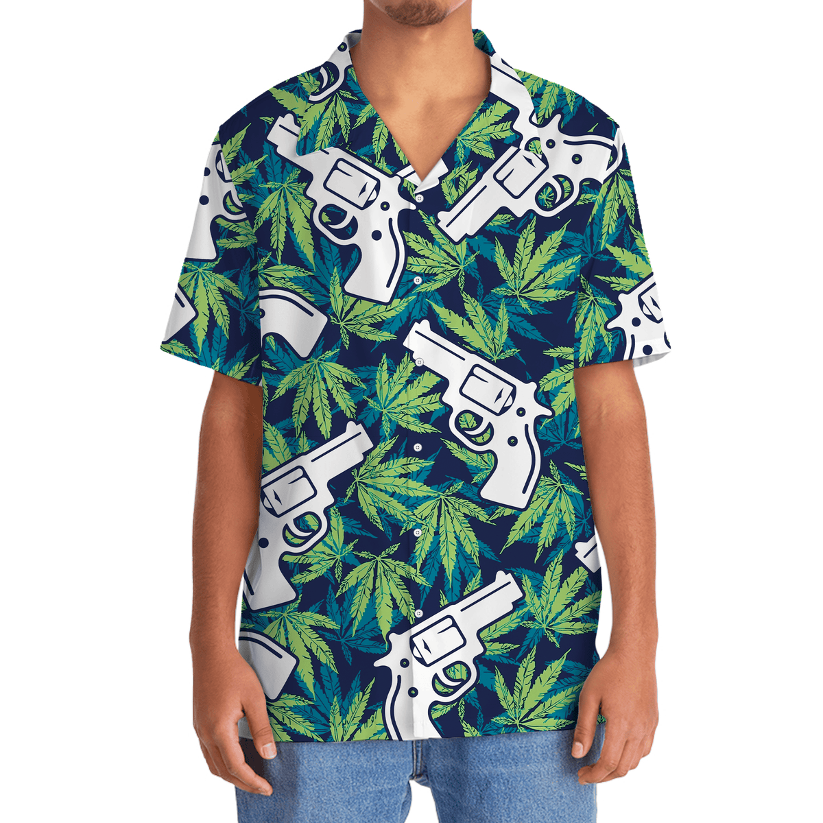 Western Bold Botanical Leaf Hawaiian Shirt Pattern Detail For Summer Holidays And Outdoor Fun