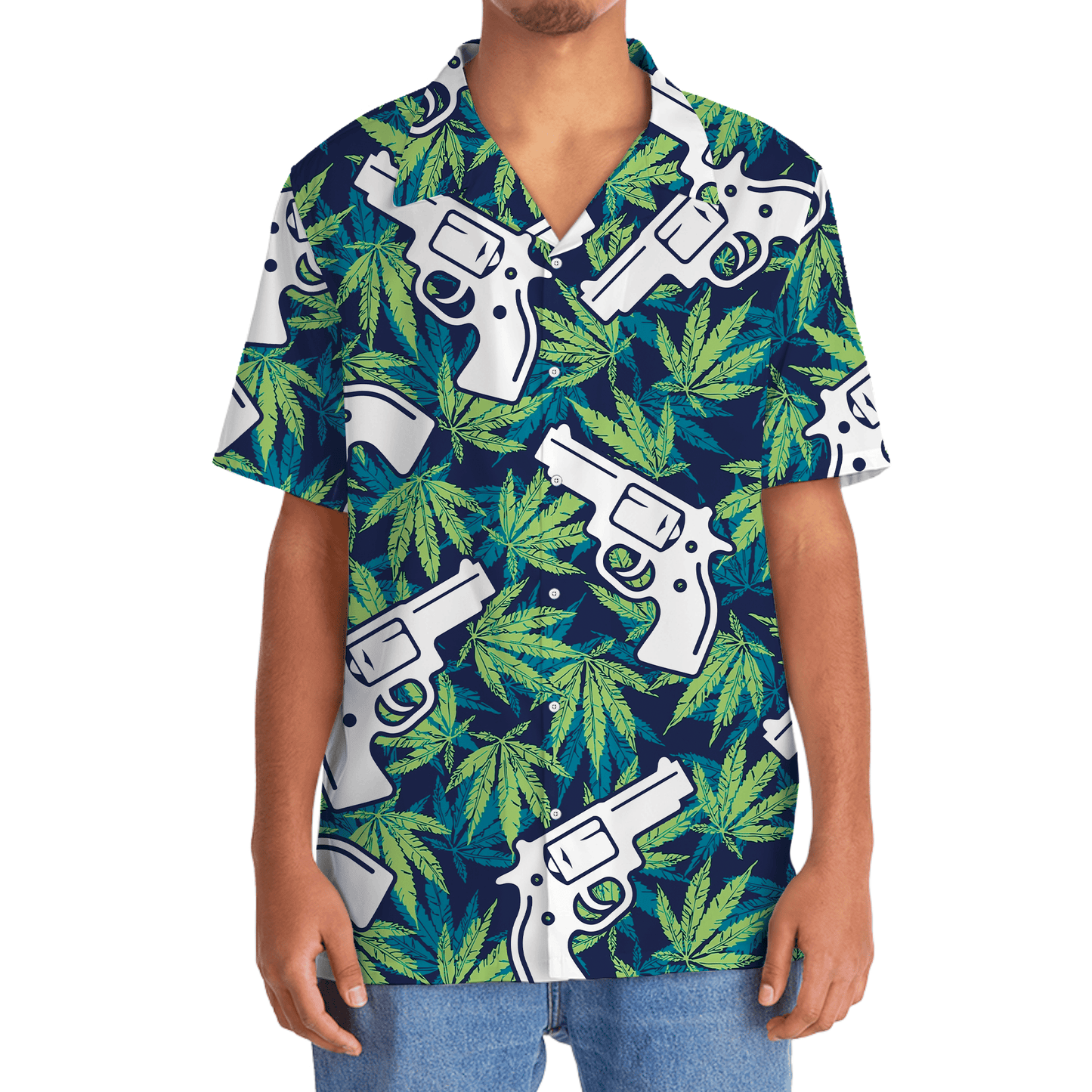 Western Bold Botanical Leaf Hawaiian Shirt Pattern Detail For Summer Holidays And Outdoor Fun