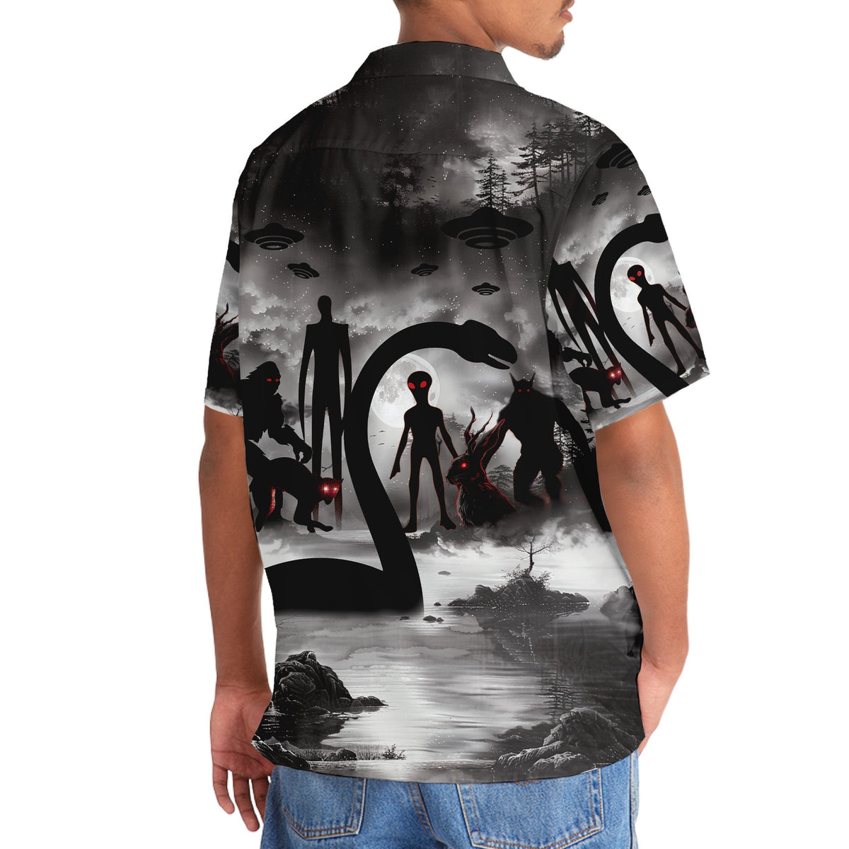 Alien Forest Creature Nessie Mythical Monster Hawaiian Shirt For Resort Getaways And Comfortable Summer Activities