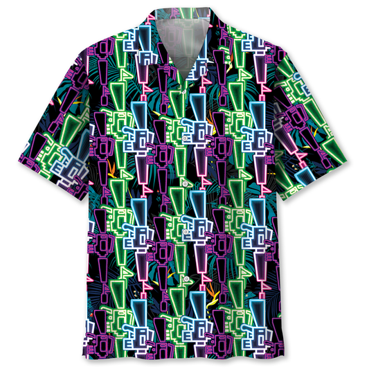 Neon Colorful Western Retro Hawaiian Shirt Pattern View For Relaxed Warm Weather Outfits