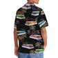 Black Tropical Boat Palm Tree Pontoon Coastal Hawaiian Shirt Design View For Casual Summer Styling