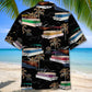 Black Tropical Boat Palm Tree Pontoon Coastal Hawaiian Shirt Artwork Detail For Resort Trips And Outdoor Activities