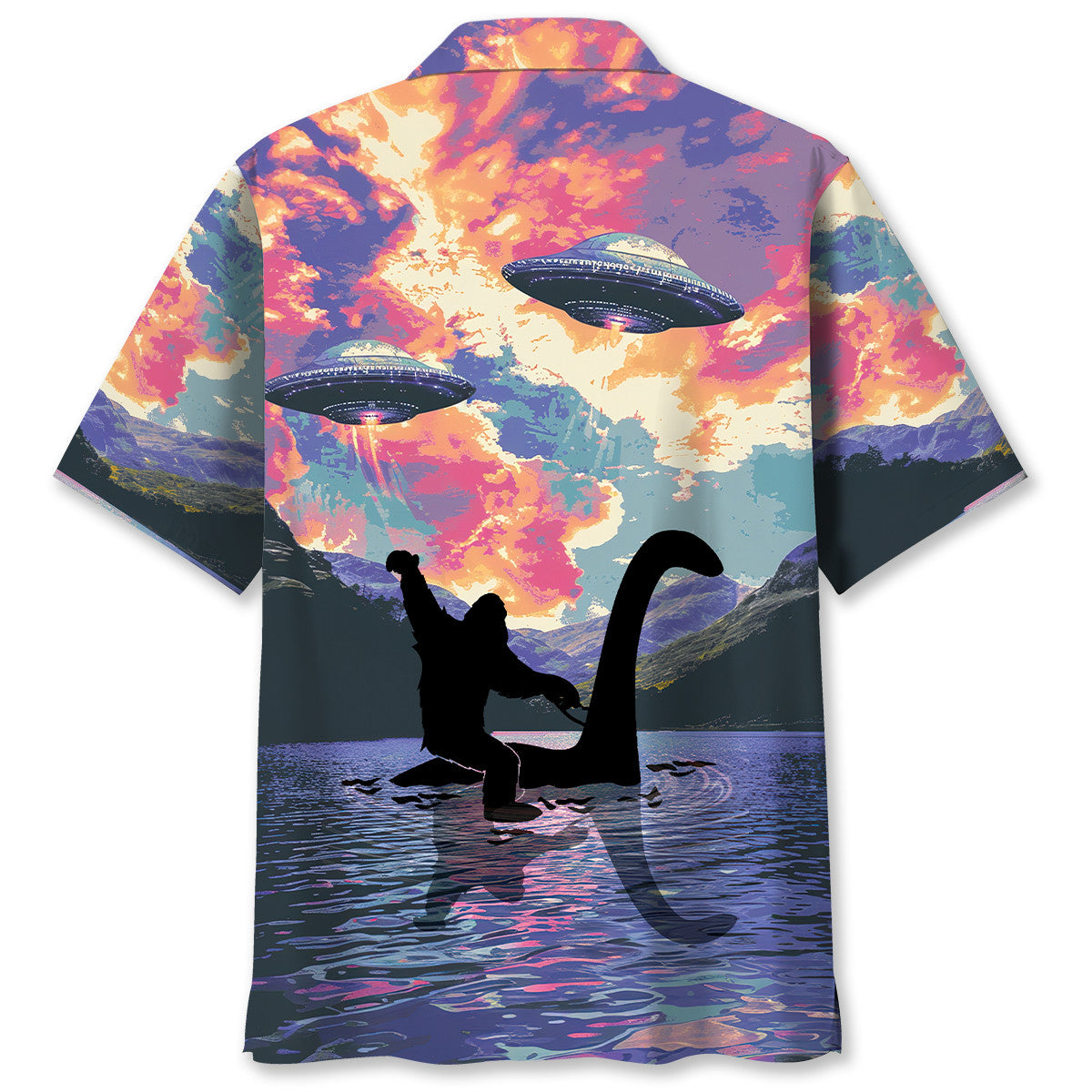 Forest Creature Riding Nessie Loch Ness Adventure Hawaiian Shirt For Warm Weather Adventures And Everyday Comfort