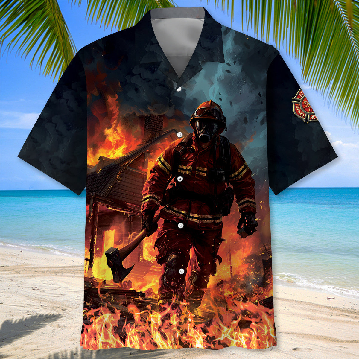 Firefighter Tribute Hawaiian Shirt For Coastal Adventures And Warm Weather Wear