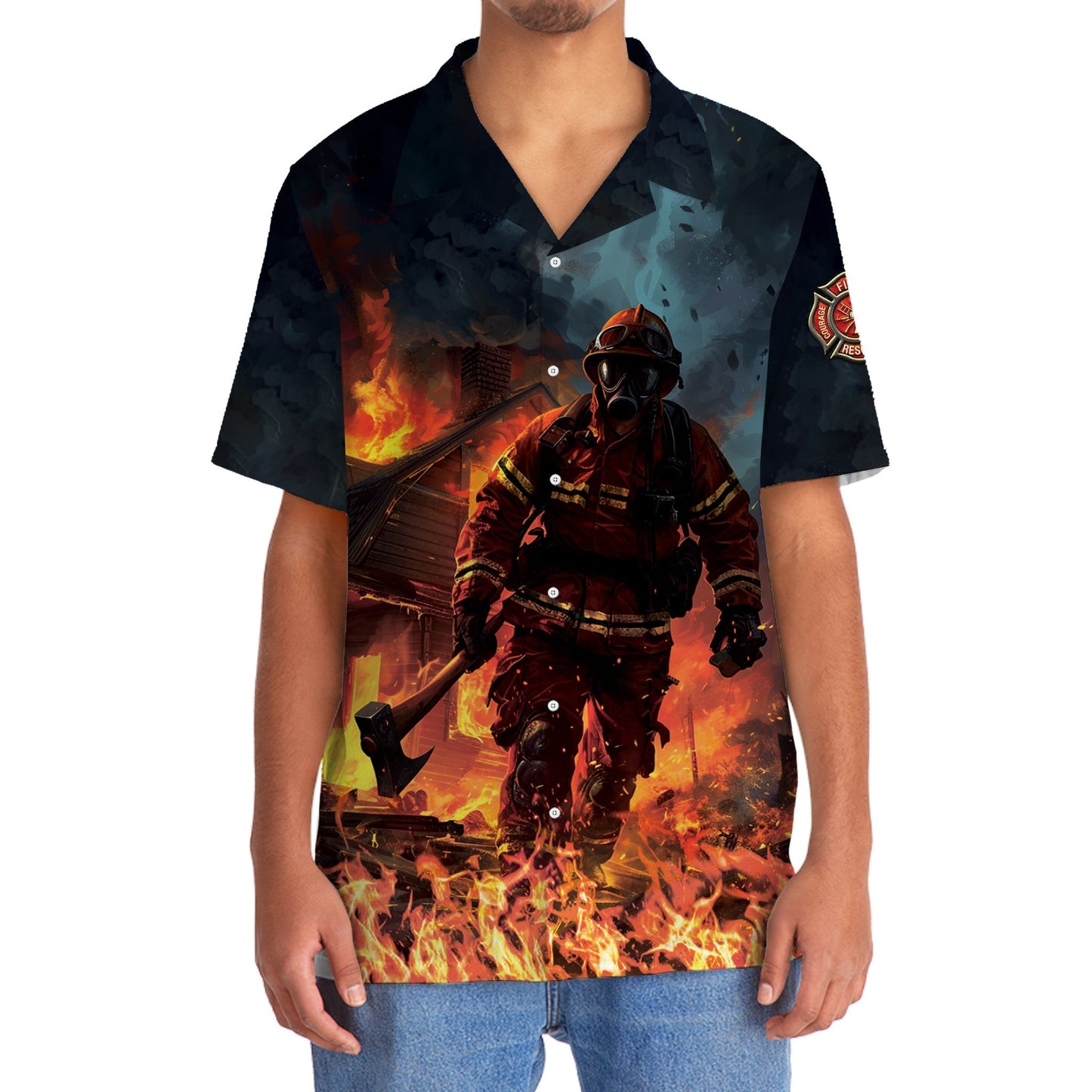 Firefighter Tribute Hawaiian Shirt For Vacation Days And Relaxed Coastal Outings
