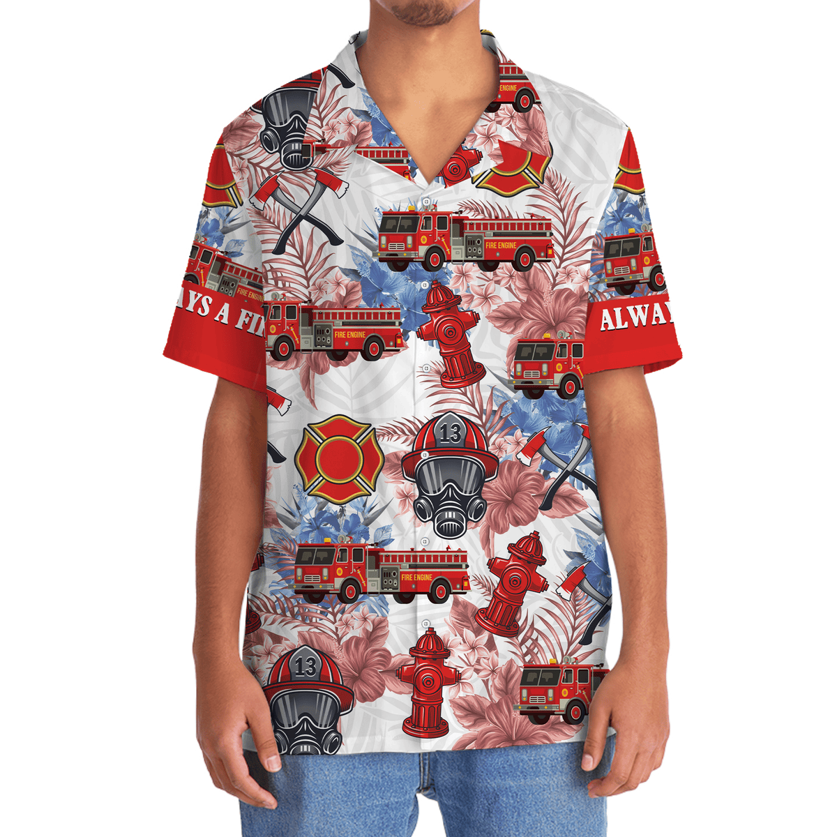 Firefighter Tribute Hawaiian Shirt Design Detail For Beach Days And Holiday Travel