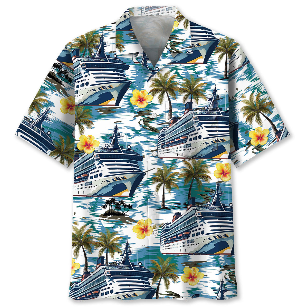Tropical Cruise Hibiscus Pocket Hawaiian Shirt For Summer Vacation And Beach Travel