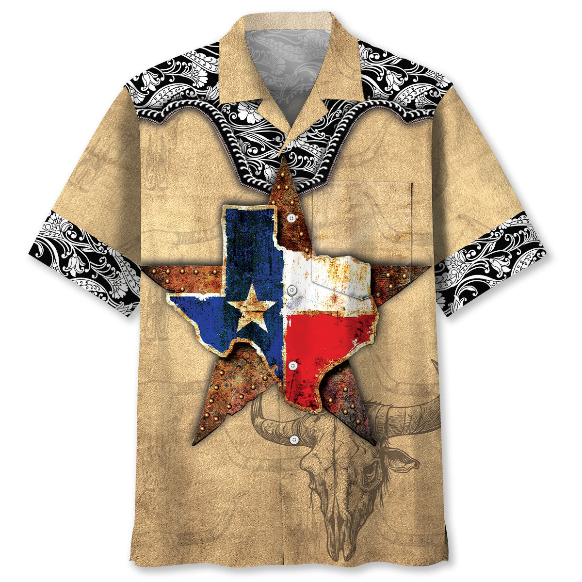Texas Lone Star State Pocket Hawaiian Shirt Artwork View For Coastal Escapes And Resort Style