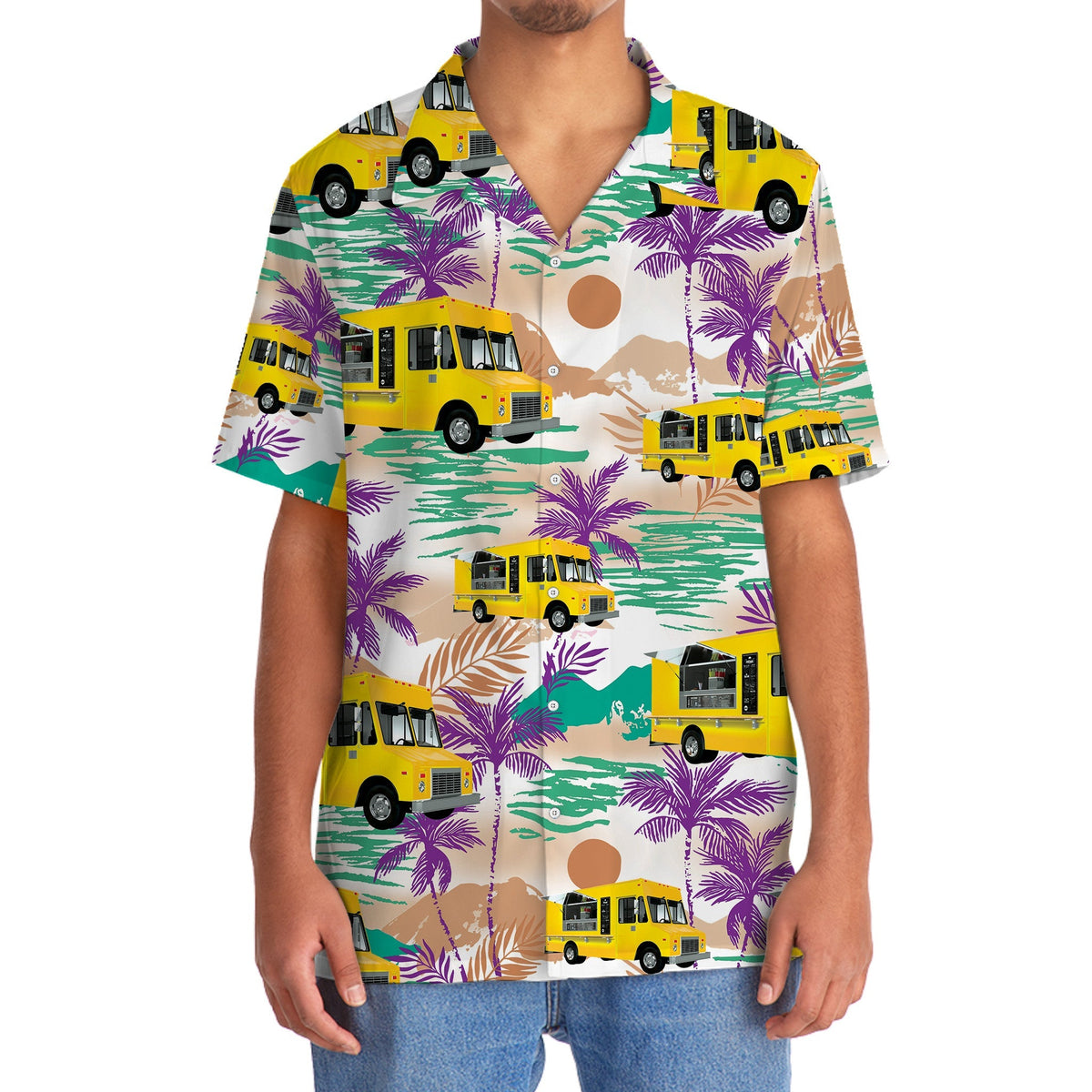 Funny Tropical Truck Food Hawaiian Shirt Design Detail For Beach Days And Holiday Travel
