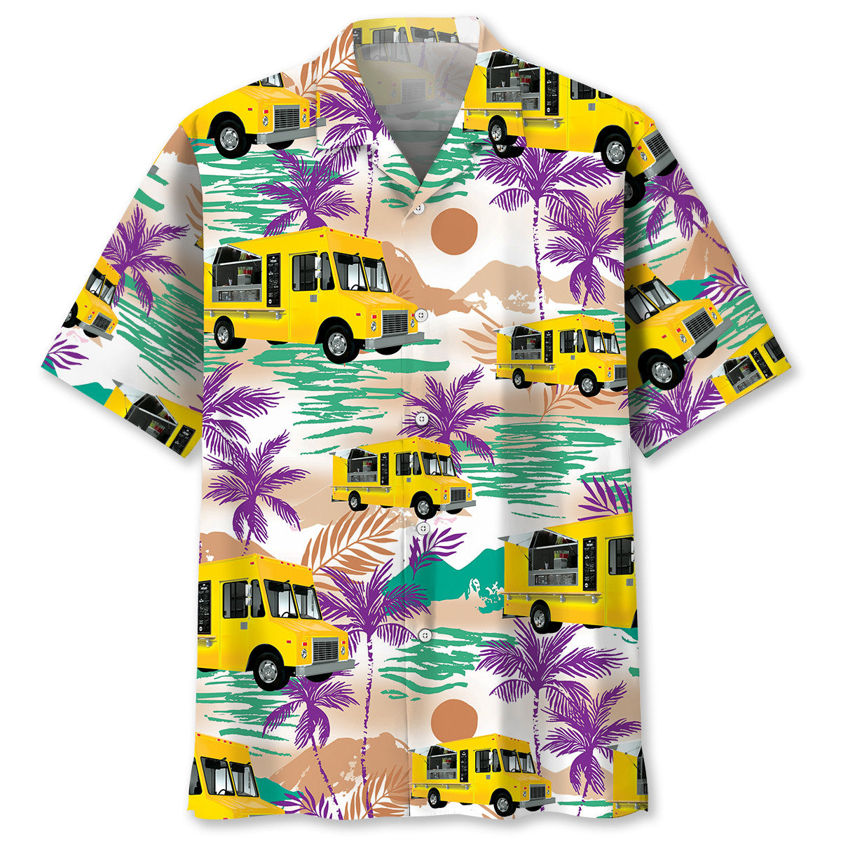 Funny Tropical Truck Food Hawaiian Shirt Pattern Detail For Vacation Travel And Daily Wear